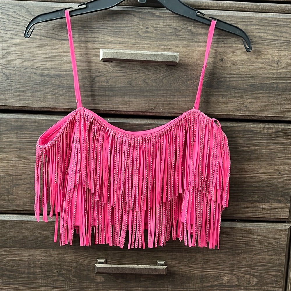 Pink Fringe Crop Top